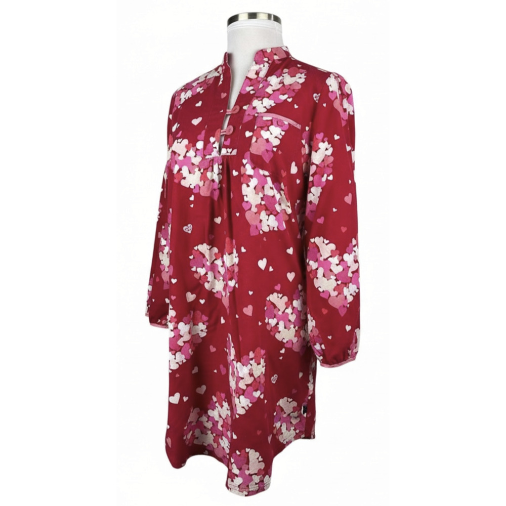 Nick & Nora Hearts Flannel Cotton Nightgown Love Valentine Red Pink XXL *Flawed - Picture 2 of 16